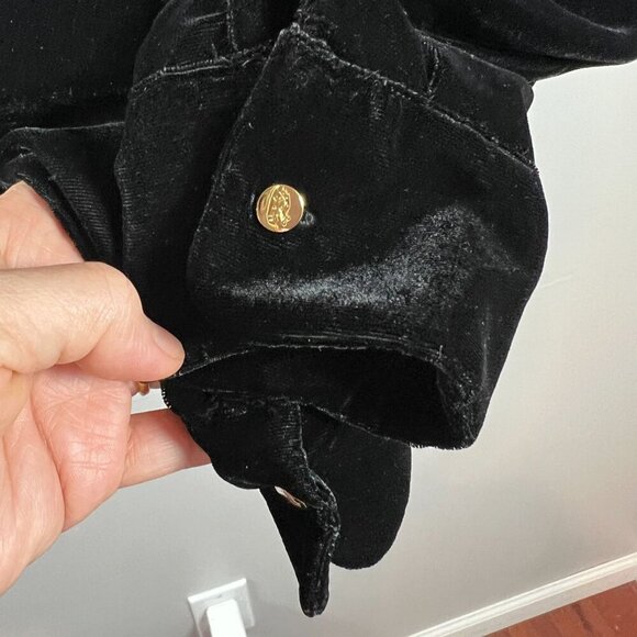 Lauren Ralph Lauren Black Label Velvet Top Sz 6 Black Plunging V Neck - Picture 7 of 10